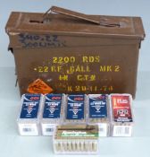 Two-hundred-and-fifty-eight CCI, Hornady and Remington .22 rifle cartridges, all in original boxes