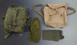 British Army WWII canvas haversack with two pairs of canvas gaiters together with a further