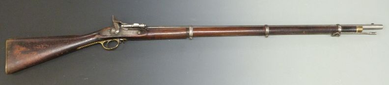 Snider percussion hammer action 3-band rifle with lock stamped Enfield 1860 and with crown over VR