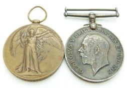 British Army WWI medals comprising War Medal and Victory Medal named to 27084 Pte T J Hamilton,
