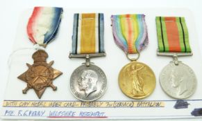 British Army WWI medals comprising 1914/1915 Star, War Medal and Victory Medal named to 12244 Pte