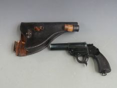 Erma-Erfurt flare pistol with chequered grip, belt loop and 6 inch part octagonal barrel, overall