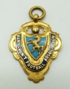 A 9ct gold and enamel Kent County Football Association medal, engraved verso Amateur Cup Winners