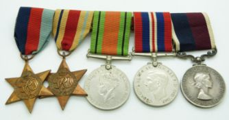 Royal Air Force WWII medals comprising 1939/1945 Star, Africa Star, Defence Medal, War Medal and