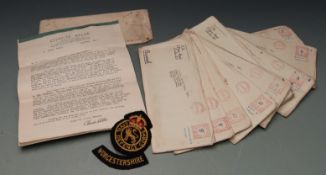 Charles Atlas workout diagrams and instructions and two cloth badges