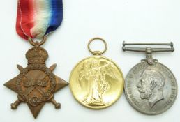 British Army WWI medals comprising 1914/1915 Star, War Medal and Victory Medal named to 2336 Pte D