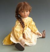 Steiff limited edition doll with closed mouth, brown eyes, brown hair and felt body, marked to the