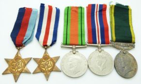 British Army WWII medals comprising 1939/1945 Star, France & Germany Star, Defence Medal, War