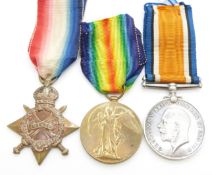 British Army WWI medals comprising 1914/1915 Star, War Medal and Victory Medal named to 112410 Pte W