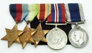 Royal Navy WWII medals comprising 1939/1945 Star, Atlantic Star, Africa Star, War Medal and Long