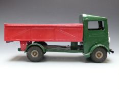 Lines Brothers Tri-ang pressed steel lorry with green cab and chassis and red bed, 48cm long.