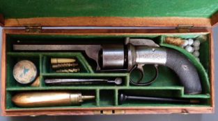Unnamed 54 bore six-shot double bar hammer action transitional percussion revolver with engraved