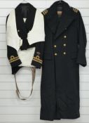 Naval officer's uniform comprising jacket, two pairs of trousers, waistcoat together with the