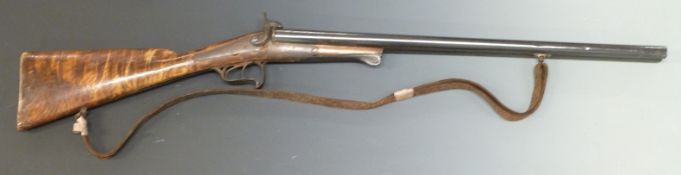 Unnamed 16 bore pinfire hammer action side by side shotgun with engraved lock, rotary underlever,