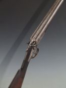 Thomas Page Wood 12 bore side by side hammer action shotgun with named and engraved lock, engraved