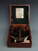 Henry Hughes Husun brass sextant in mahogany case, dated to certificate 44