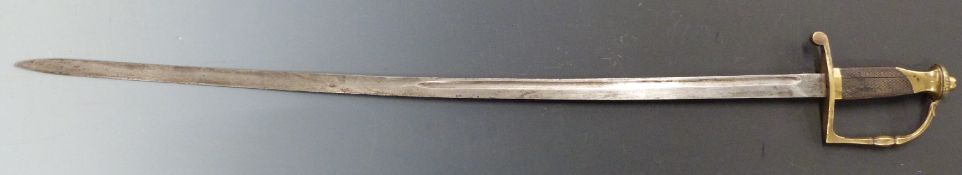 French style c1800 flank officer's sword with chequered grip, 83cm blade