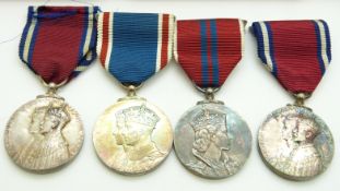 Two 1935 Jubilee Medals George V and Queen Mary, a 1937 Coronation Medal for George VI and Queen