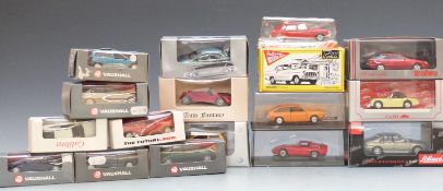 Seventeen Schuco, Gama, Trax, Trofeu, Norev, Exem, and Verem diecast model cars, all in original