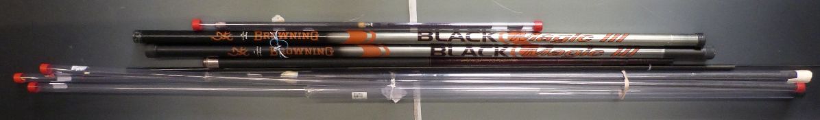 Two Shakespeare Black Magic III poles, various unnamed poles and whips