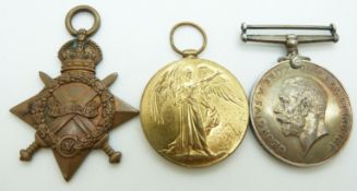 British Army WWI medals comprising 1914/1915 Star, War Medal and Victory Medal named to 1731