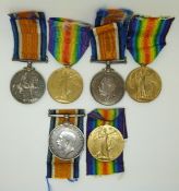British Army WWI medals comprising three pairs of War and Victory Medals for the Royal Artillery