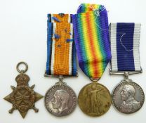 Royal Navy WWI medals comprising of 1914/15 Star, War Medal and Victory Medal named to 8729 C H