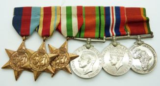 South Africa Forces WWII Medals comprising 1939/1945 Star, Africa Star, Italy Star, Defence Medal,