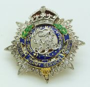 Royal Army Service Corps gold brooch set with enamel and diamonds, 9.9g