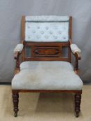 Edwardian inlaid mahogany upholstered armchair