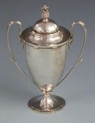 Mappin & Webb George V hallmarked silver twin handled trophy cup, Birmingham 1912, height 22.5cm