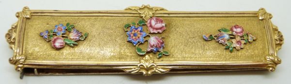 Victorian pinchbeck buckle decorated with Bilston enamel flower , 8.4 x 2.2cm