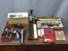 Various engineering and draughtsman's tools and equipment to include dial test indicators, Moore and