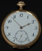 International Watch Company 14ct gold keyless winding open faced pocket watch with inset