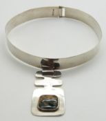 A silver 1970's necklace set with an agate cabochon, Birmingham 1970 maker J F