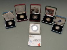 Royal Mint silver proof coins comprising two £2 coins 1995 Gunpowder Plot and 1998, two £1 coins