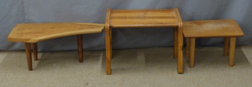 Elm coffee/side table, a pine retro table and a three legged side table length 71cm