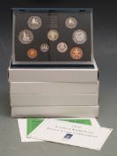 Royal Mint UK proof coins sets 1988-1992 in deluxe cases with certificates