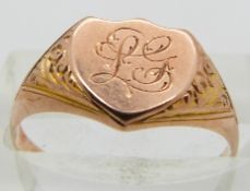 A 9ct rose gold signet ring, Birmingham 1883, size M, 1.3g.