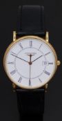 Longines Presence 18ct gold gentleman's wristwatch ref. L4 743 6 with date aperture, black Roman