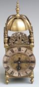 Elliott brass lantern clock with Roman silvered chapter ring, 30cm tall