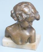 Art Deco bronze bust on marble base, impressed J.Camus JP439, 10cm tall