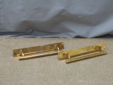 Two brass/bronze door handles height 36cm
