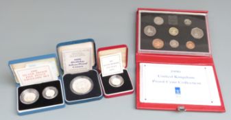 1990 Royal Mint cased coins comprising silver Piedfort five pence, Queen Mother silver proof