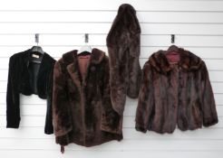 Two women's winter fur coats with shawl and velvet shrug