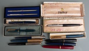 Eleven Parker pens and pen sets including Duofold