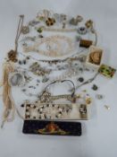 A collection of costume jewellery including brooches, Sphinx, Hollywood, Mizpah, Exquisite marcasite