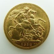 1912 George V proof gold full sovereign