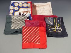 Collection of six Hermes pocket squares and a boxed Artramon equestrian example