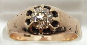 Victorian 9ct rose gold ring set with a diamond measuring approximately 0.75ct, 3.8g, size O